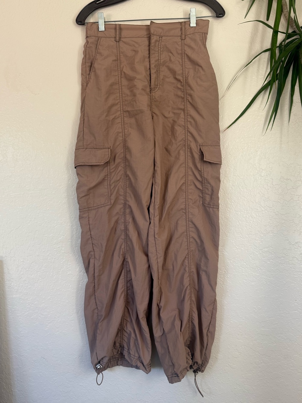 Light Brown Cargo Drawstring Hem Pants